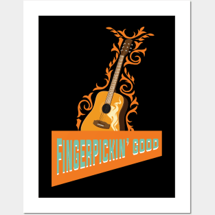 Funny Retro Acoustic Guitar Graphic Design and Guitarist Posters and Art